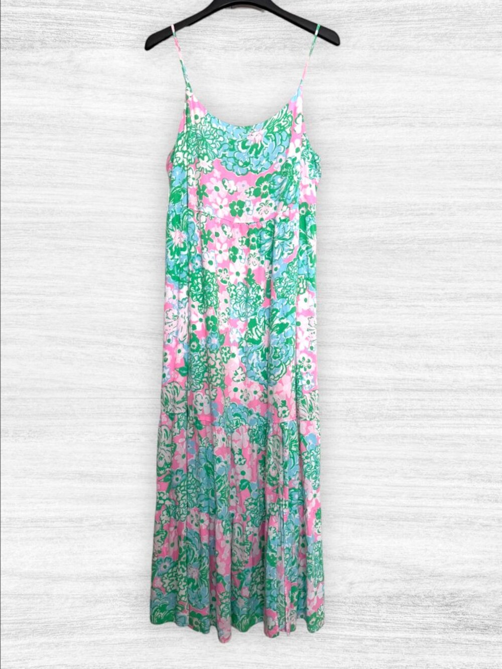 Lilly Pulitzer Teresa Maxi Dress XL Plumes in Bloom Floral Tiered Pink Green - Picture 2 of 9